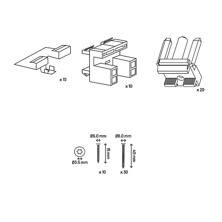 Lot de 40 clips de finition pour lames de terrasse Neva