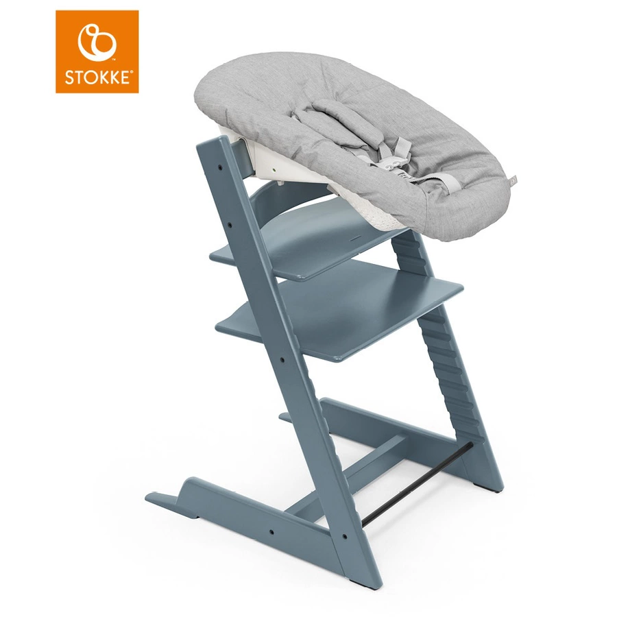 STOKKE® Tripp Trapp® Hochstuhl Buche Fjord Blue inkl. Newborn Set™ Grey