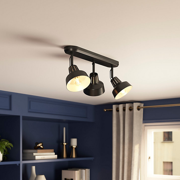 Réglette spot 3 lumières E14 10W GoodHome Yarra noir mat L.63,8 x L.18,5 x H.22.4 cm