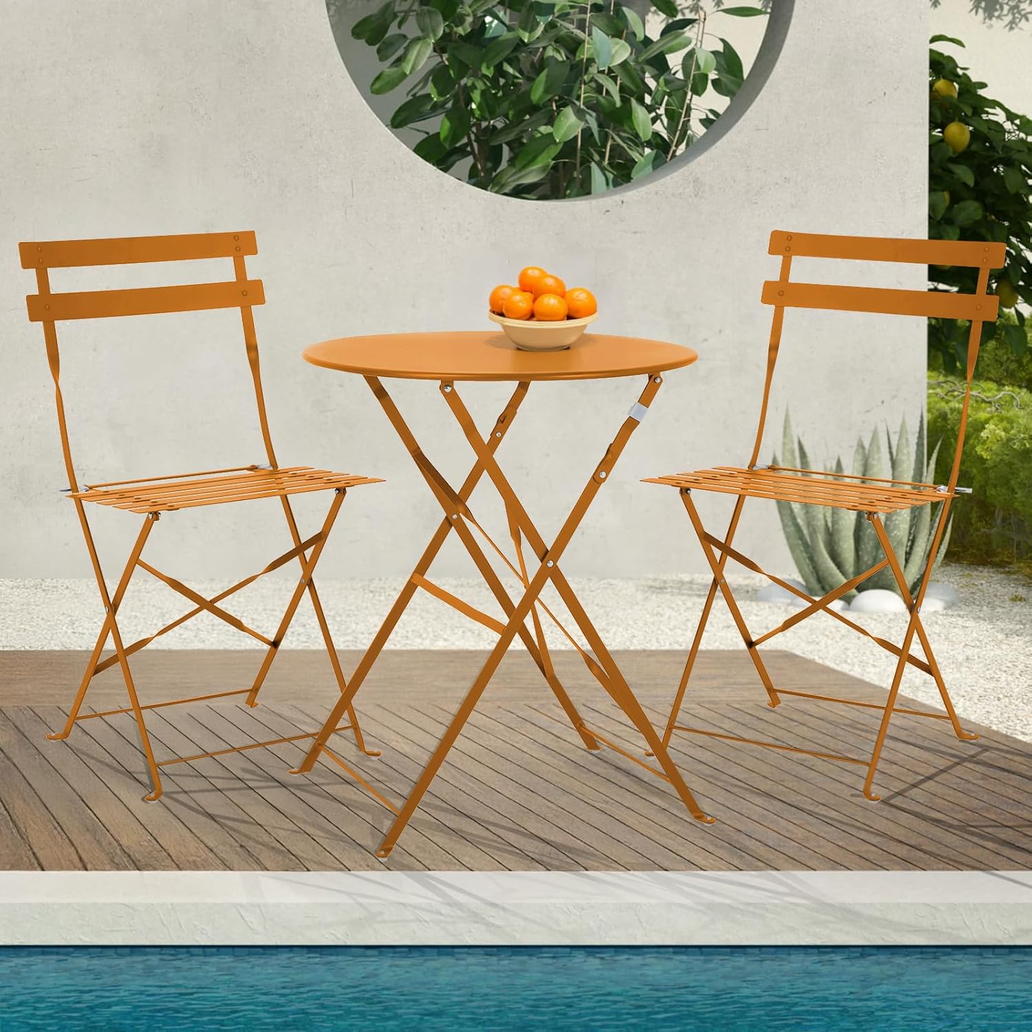 SVITA Berlin Bistro-Set Metall Sitzgruppe Balkon klappbar Tisch Stühle Orange