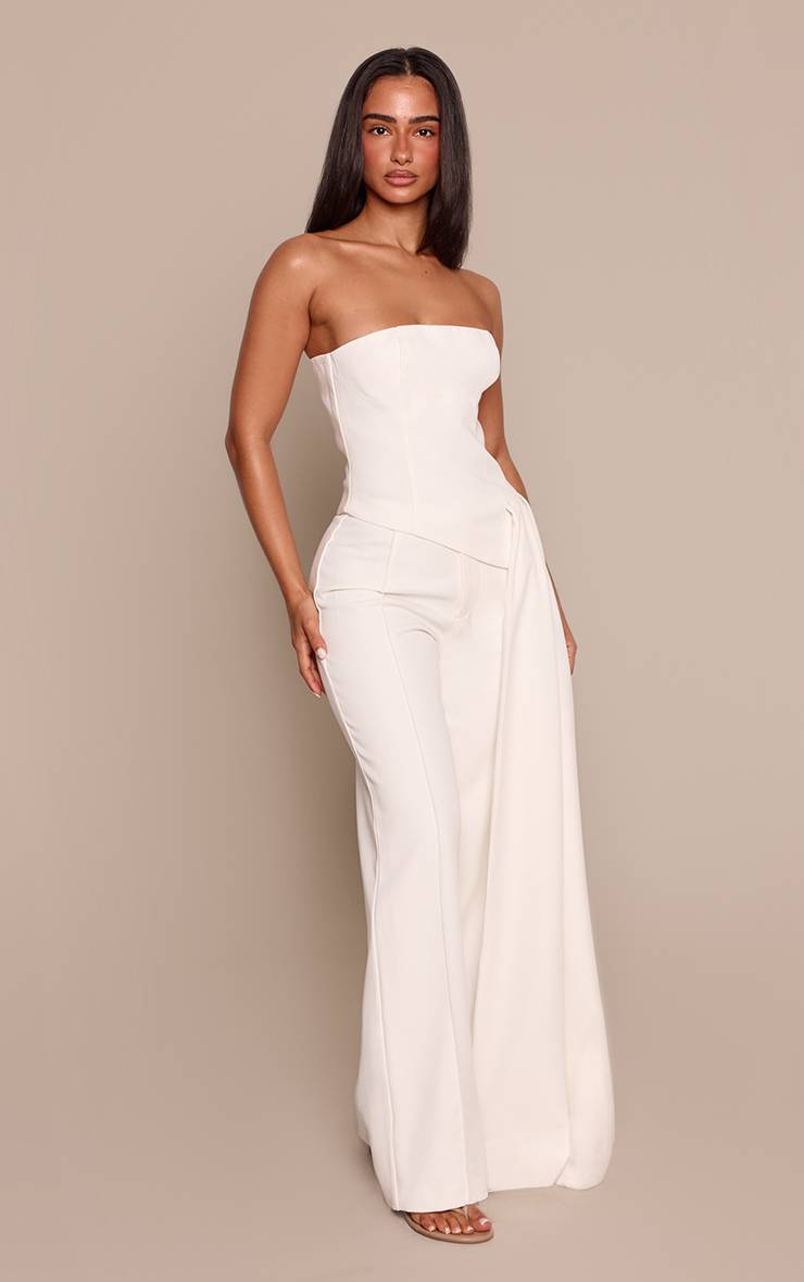 Blanc Haut Ajusté Tissé Avec Détail Drapé Latéral Taille Petite Ensemble Coordonné