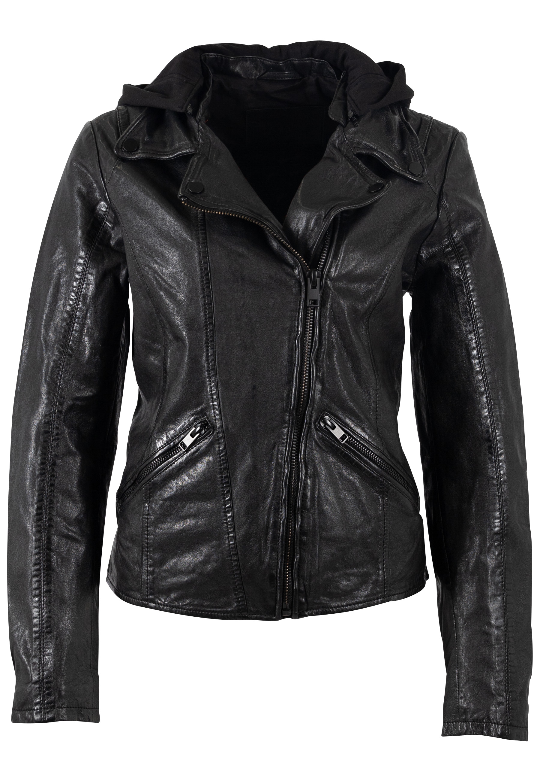 Mauritius Lederjacke »MWTary SF« mit Kapuze mit Jerseykapuze und Reverskragen, Slim Fit