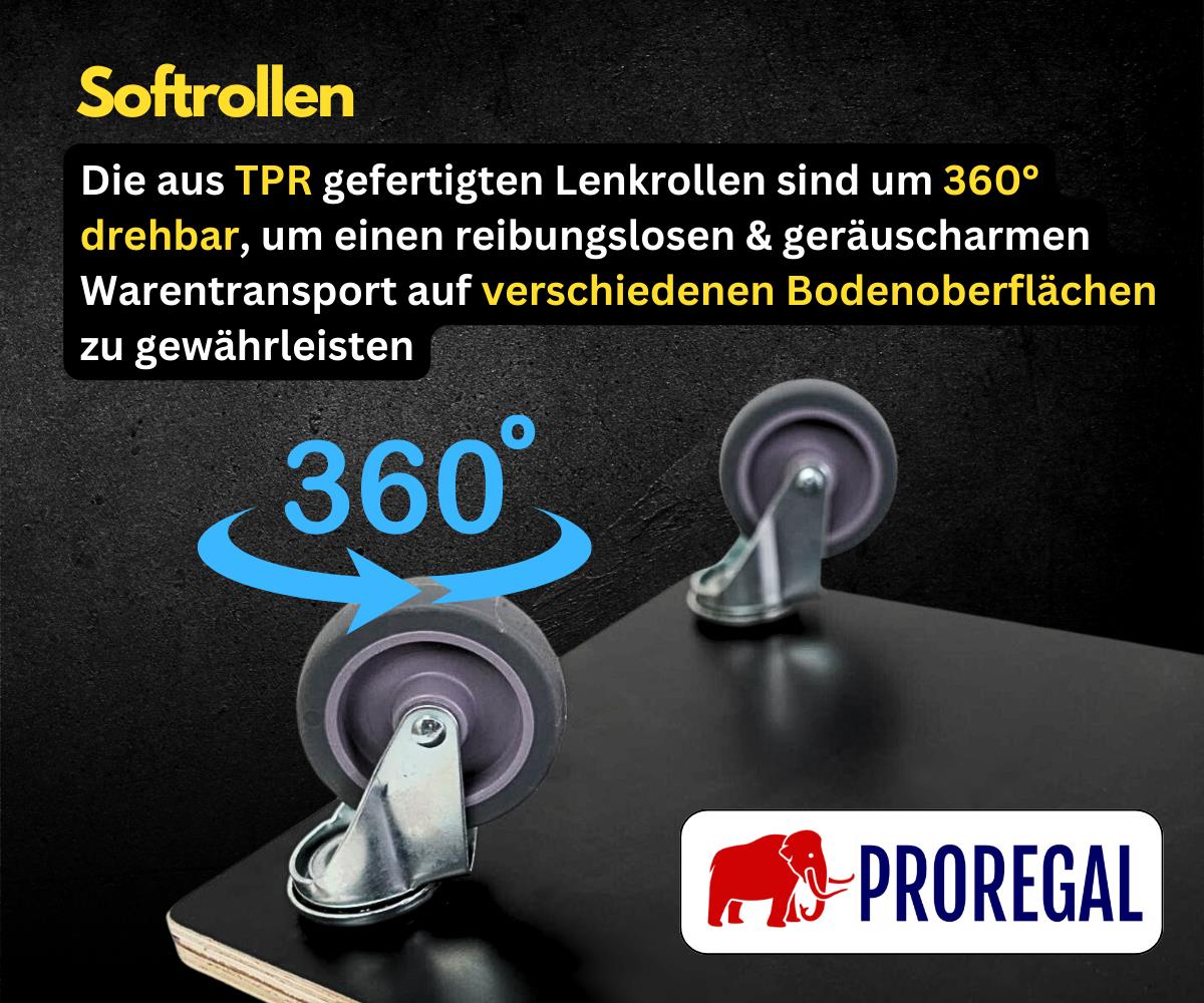 PROREGAL Mega Deal 4x Professionele Transportkarren met 4 Wielen HxBxD 11,5 x 30 x 60 cm Draagvermogen 200 kg Zeefdruk Houten Plank Zwart