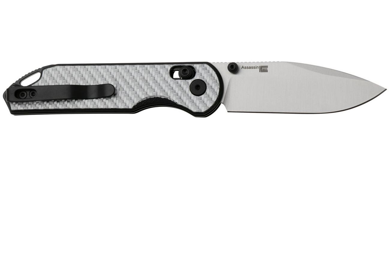 Kizer Vanguard Assassin V3549A3 Satin Nitro V, G10 Silver and Black Carbon Fiber, zakmes, Azo design