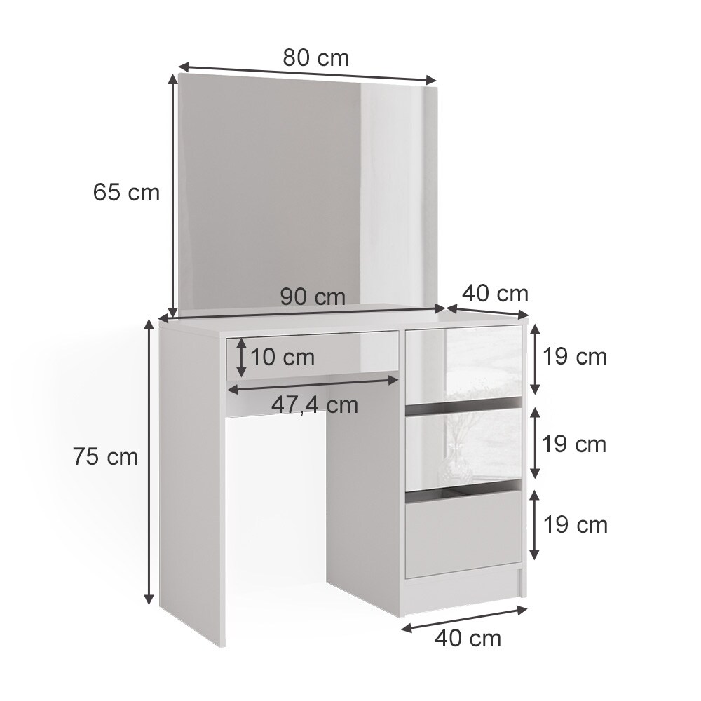 Vicco Schminktisch Frisiertisch Frisierkommode Sherry Weiß Schminkspiegel 90x75 cm modern Schlafzimmer Kommode Schublade Ablage Aufbewahrung Kosmetiktisch Make-Up-Tisch Hochglanz