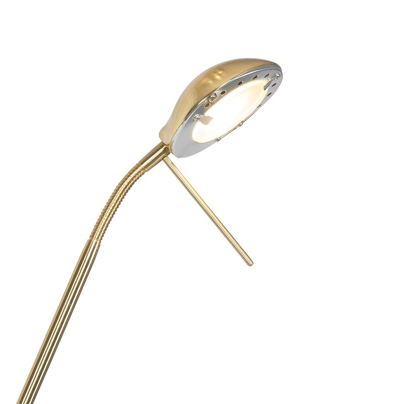 QAZQA - Moderne vloerlamp | Staande lamp | Vloerlamp | Lamp | Messing lamp met leeslamp incl. LED dimbaar - Diva Dimmer | Dimbaar | Woonkamer | Slaapkamer | Uplighter - Staal, Langwerpig
