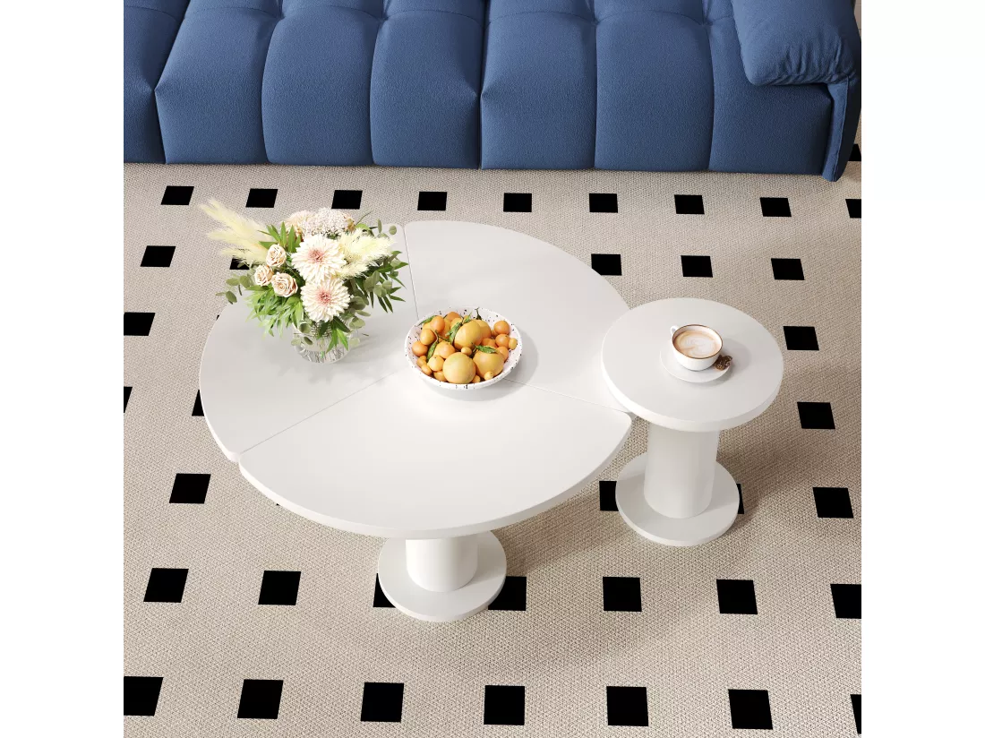Lot de 2 tables basses rondes - D 100 x H 40 cm + D 39.8 x H 42.2 cm - Bois MDF - Blanc