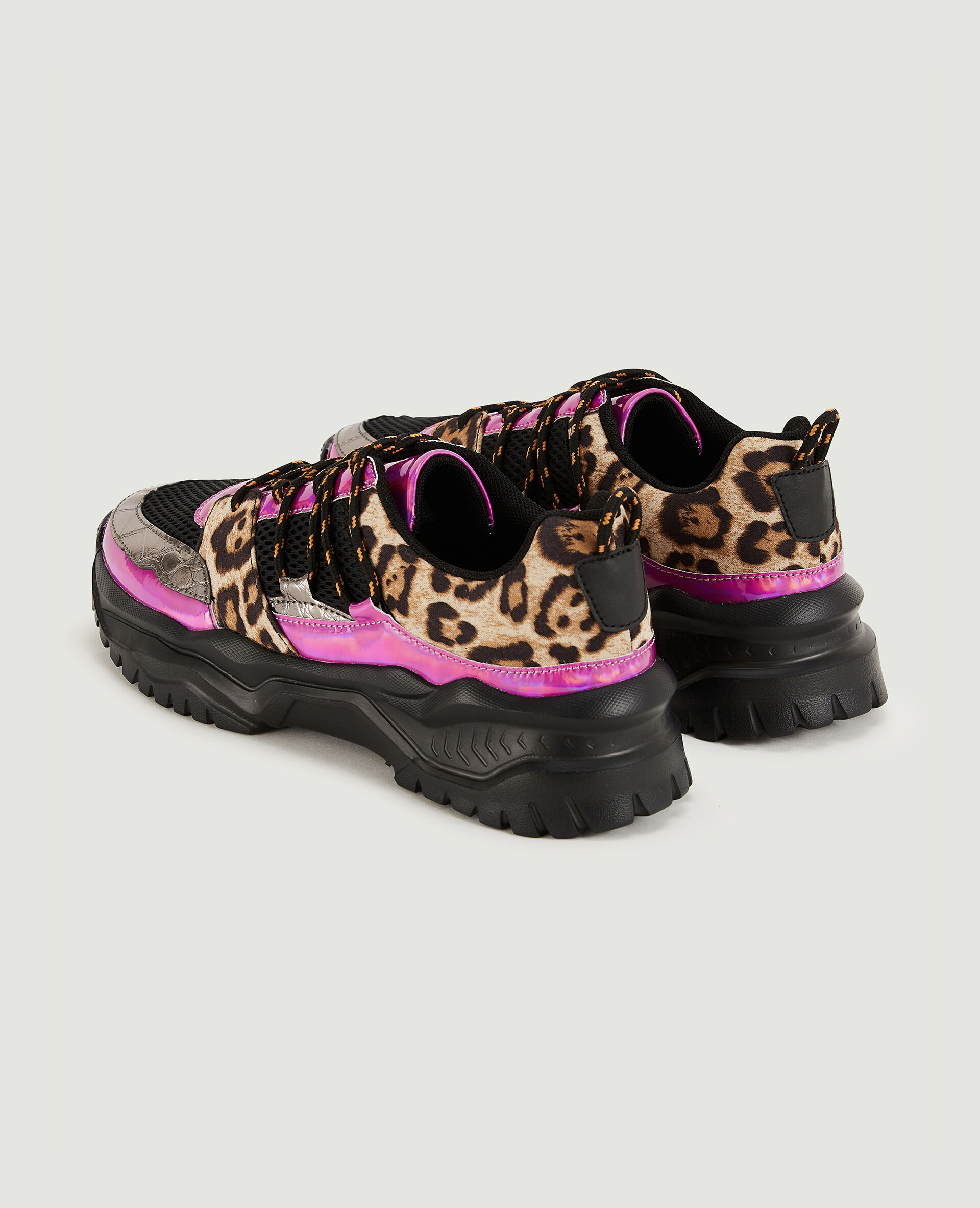 Sneakers multi-matière avec motif léopard - Noir
