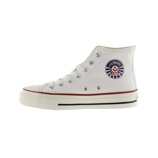 Botas de cano curto Victoria Tribu em lona com logotipo retrô e sola encerada.