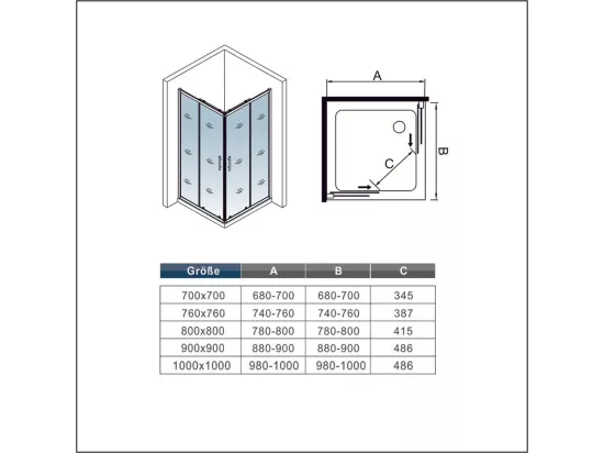 AICA Cabine de douche 80x80x200cm accès d'angle - Noir Mat , porte de douche coulissante, en 6mm verre anticalcaire, cabine de douche noire