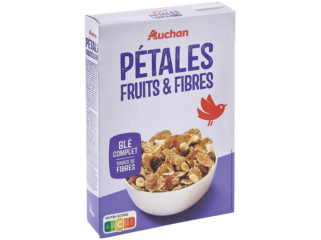 FLOCOS AUCHAN TRIGO FRUI&FIBRAS FRUTOS SECOS 500G