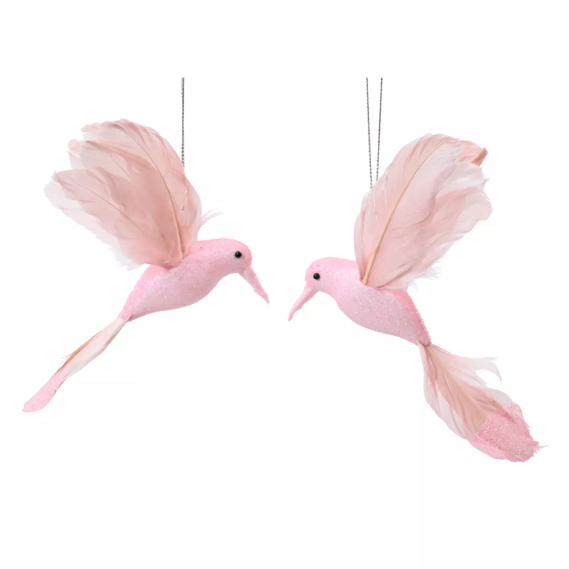 Lot de 2 oiseaux à suspendre (H8 cm) Colibri de Noël Rose poudré