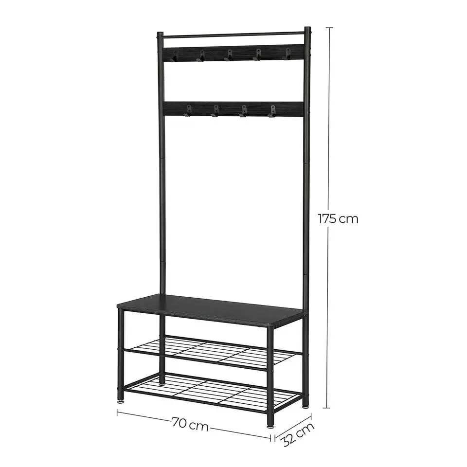 ACAZA® Staande Kapstok met 9 Haken en Schoenenrek - Garderoberek - Zwart