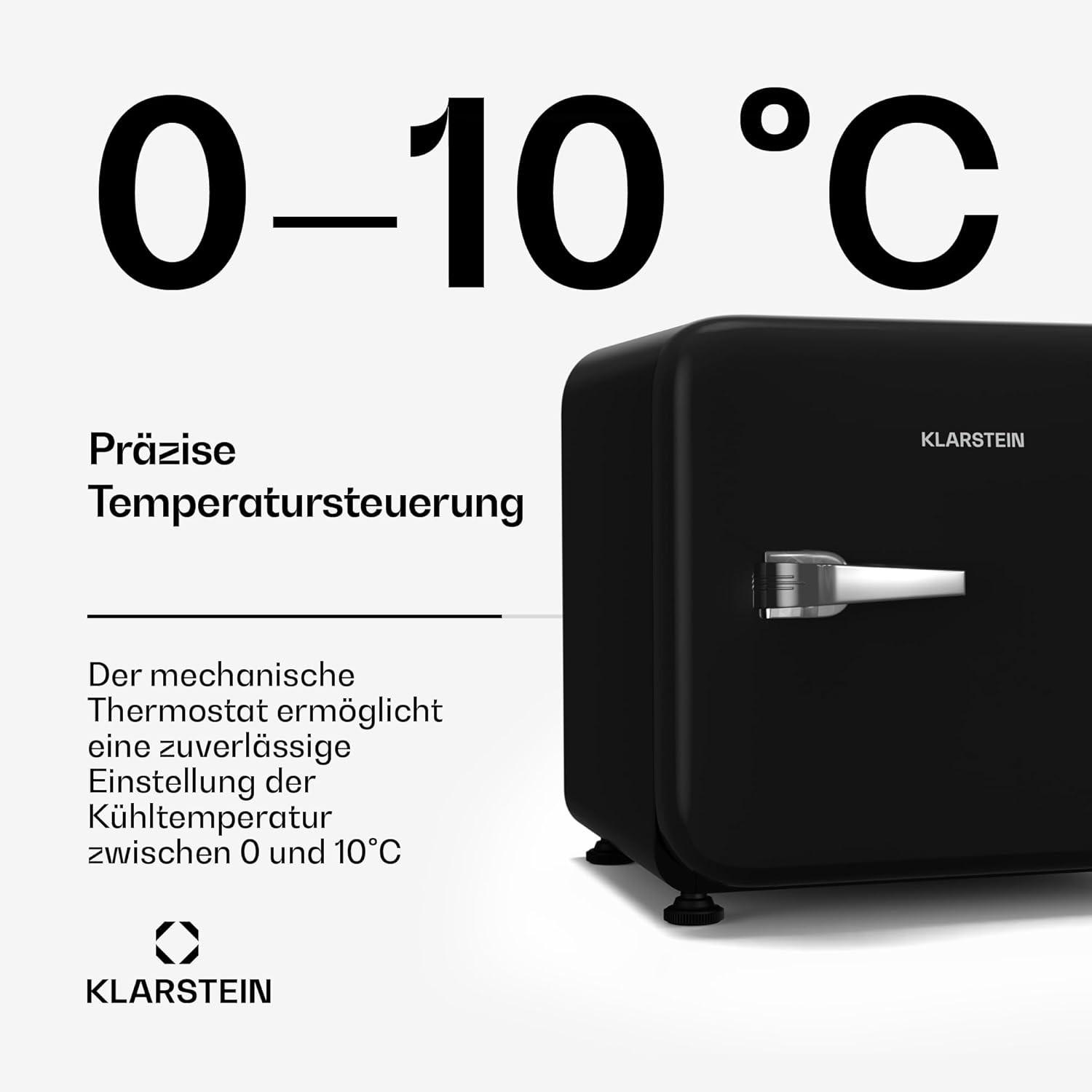 Klarstein Audrey Evo 43L Mini Kühlschrank - Retro-Design, Leise 40 dB, Kompressor, Verstellbare Füße, Wendetür, Kühlschrank Klein für Schlafzimmer und Büros, Schwarz
