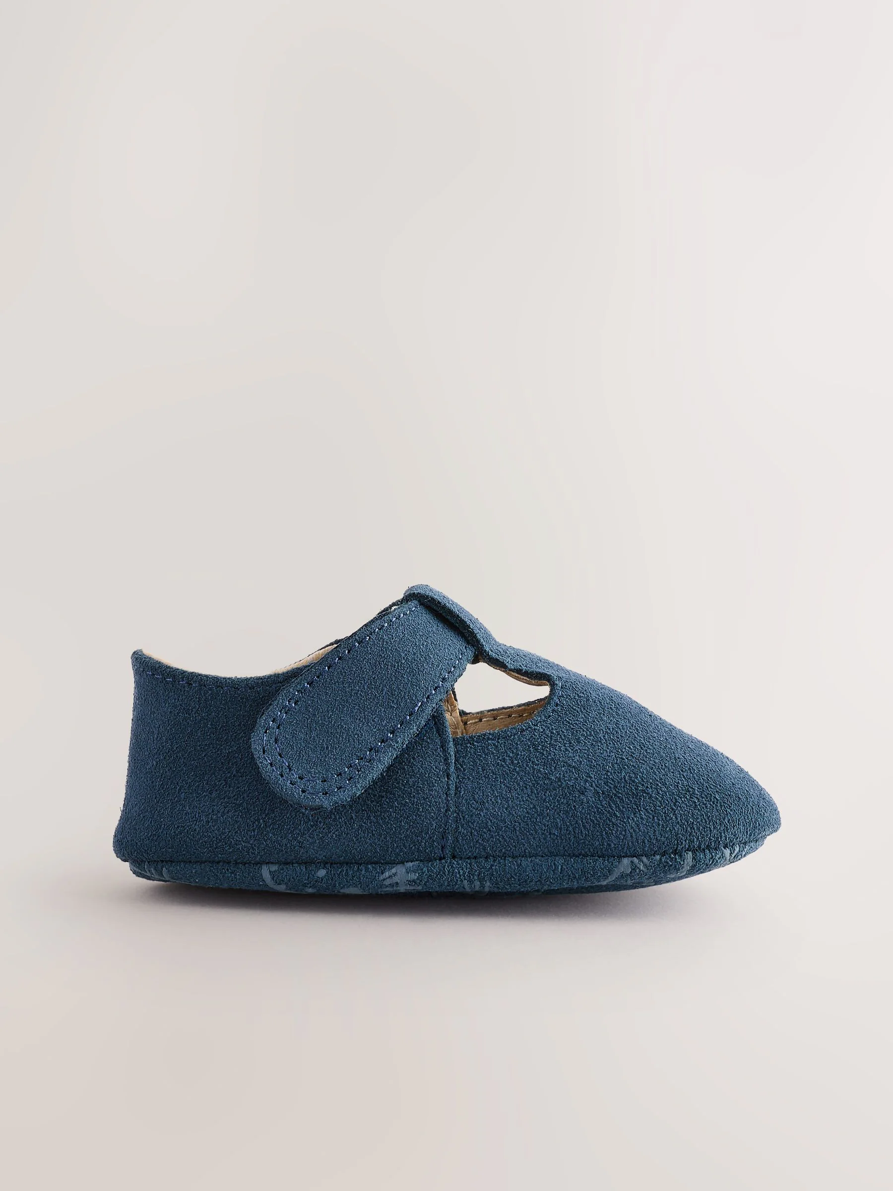 Marineblauw suède - Leren babyschoen met T-bandje (0 - 24 mnd)