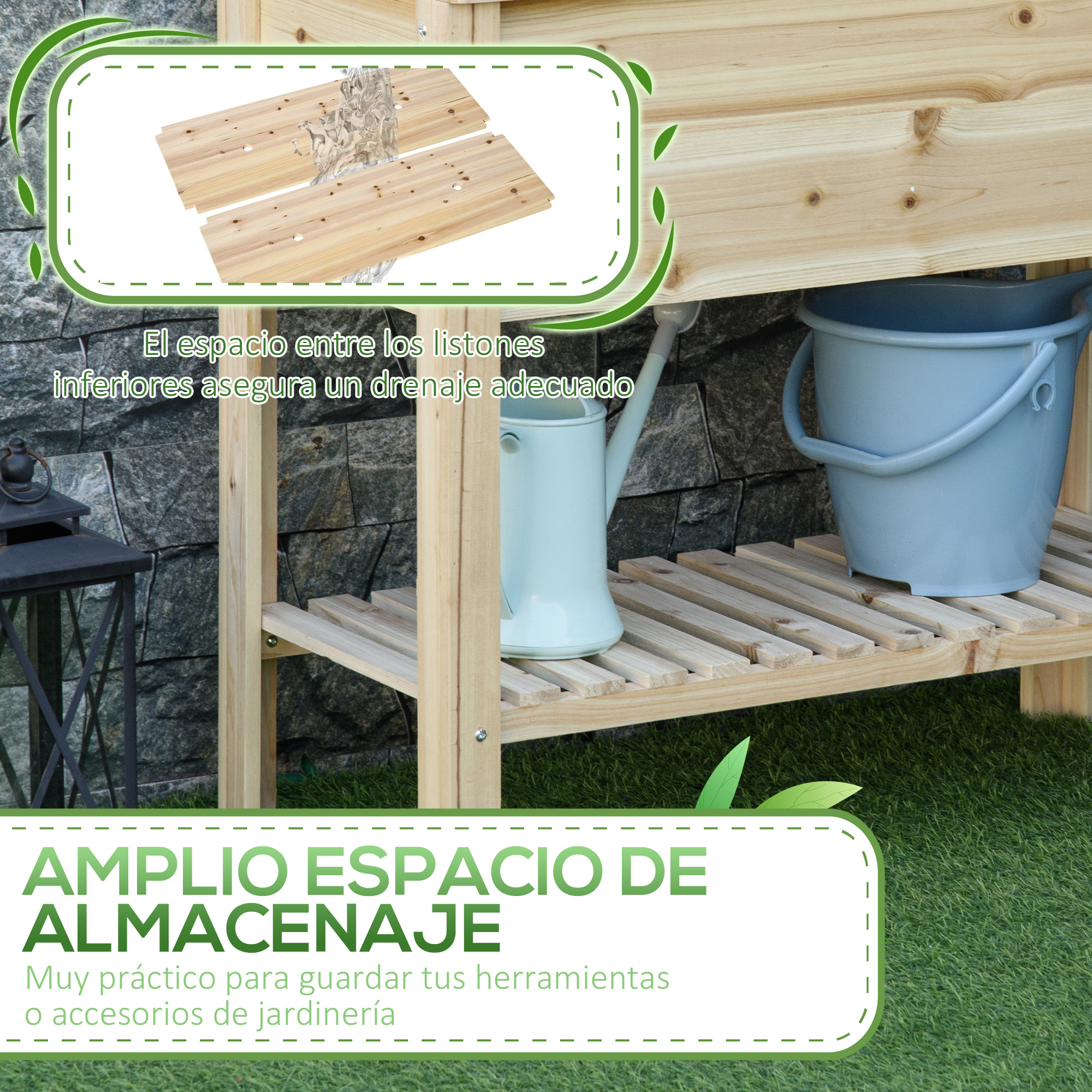 Horta urbana elevada Outsunny com prateleira, 90x40x81 cm, mesa de cultivo em madeira com tecido não tecido para cultivo de plantas, flores e jardinagem natural.