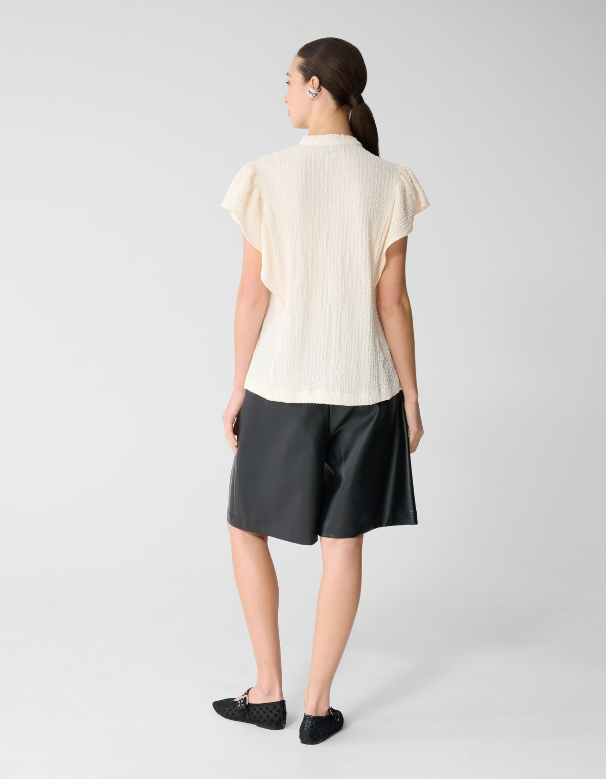 Crinkle Ruffle Top Gebroken Wit