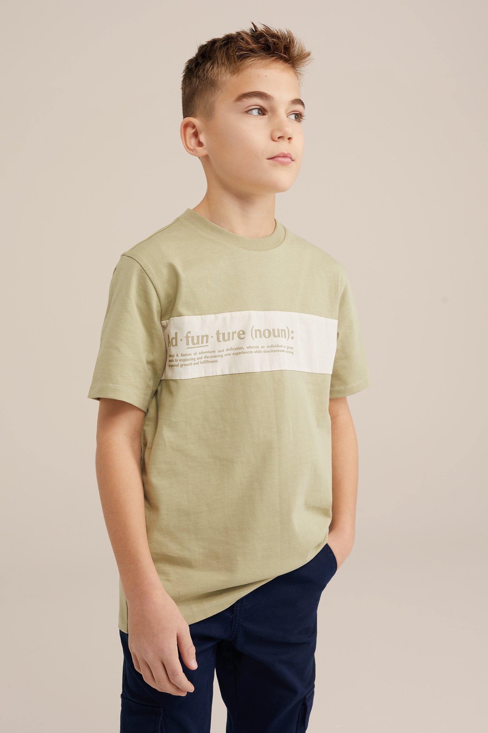 Jongens t-shirt met opdruk WE Fashion Mosgroen