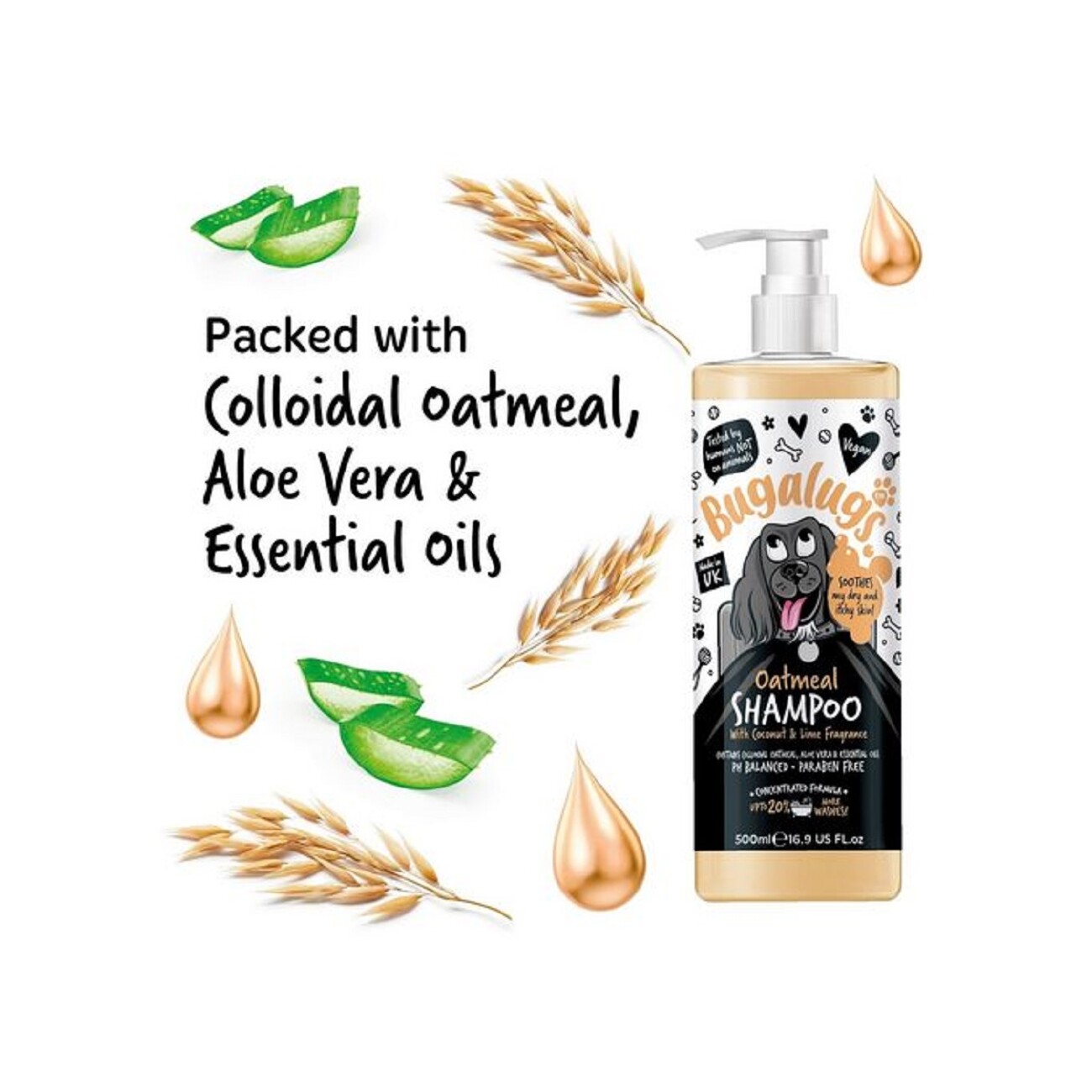 Bugalugs Oatmeal – Beruhigendes Hundeshampoo mit Haferextrakt für sensible Haut