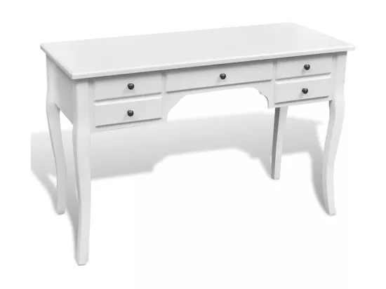 Bureau français en bois avec pieds courbés et 5 tiroirs