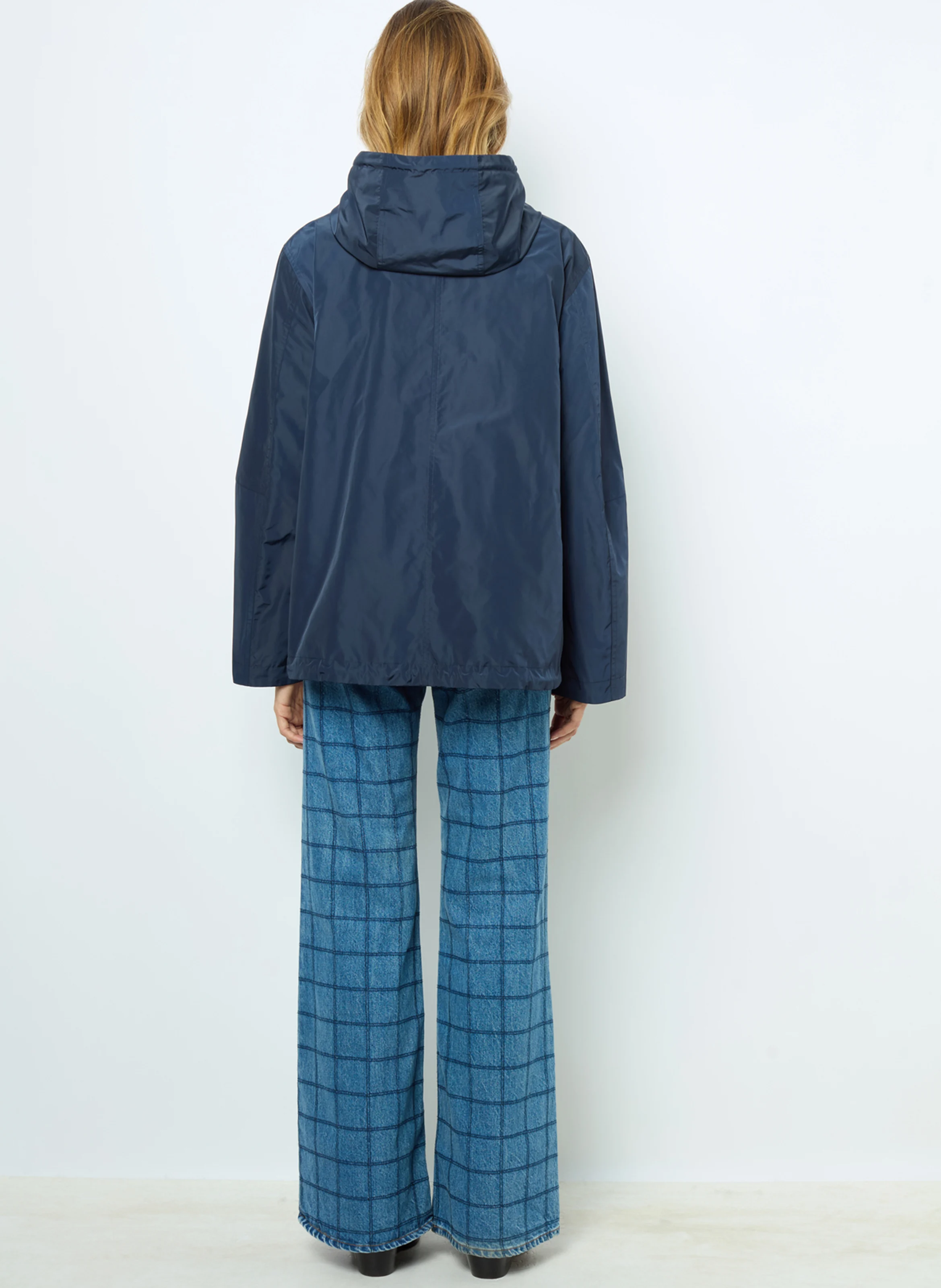 Parka droite col montant à capuche | Bleu