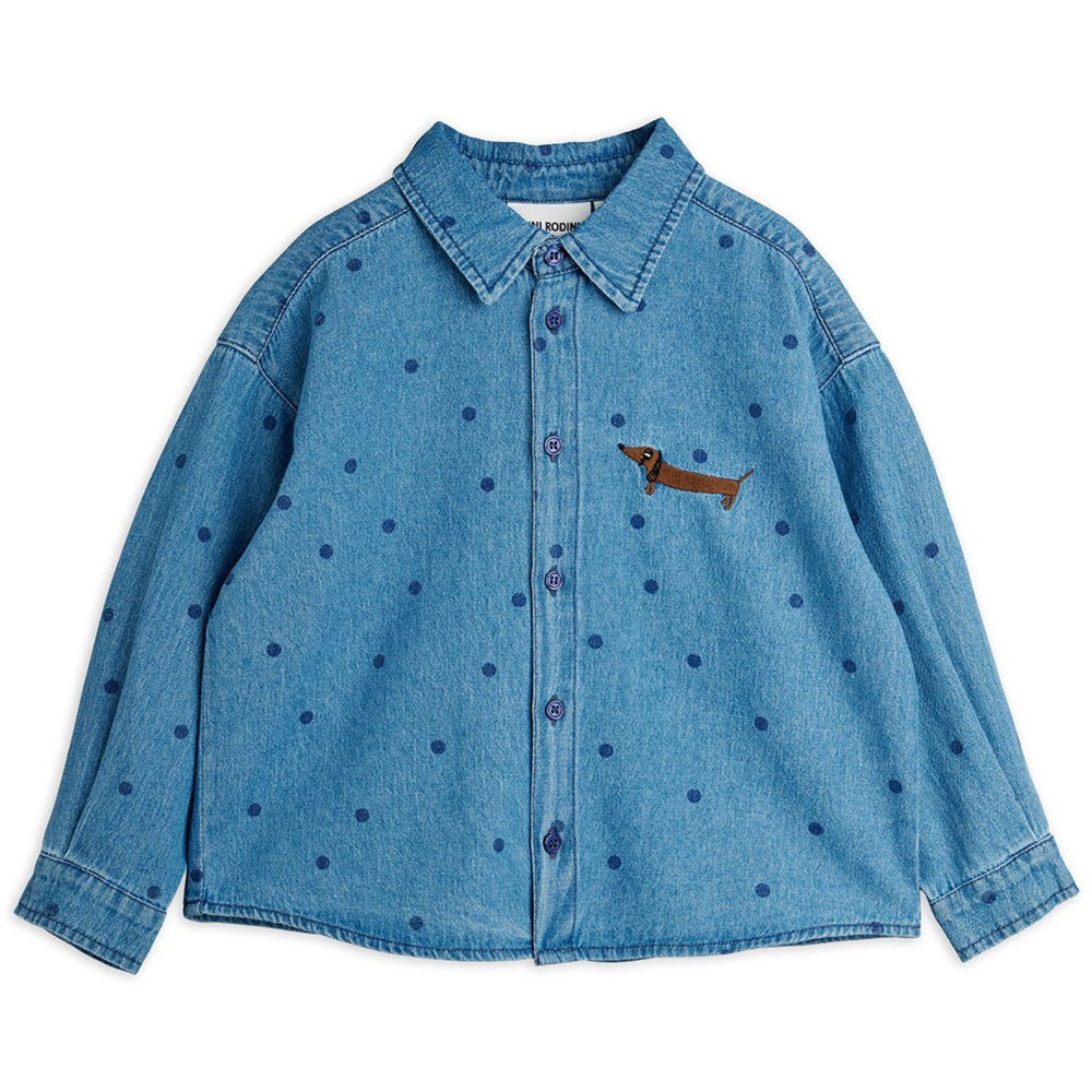 Køb Mini Rodini Blue Lw Denim Dots AOP Ls Skjorte