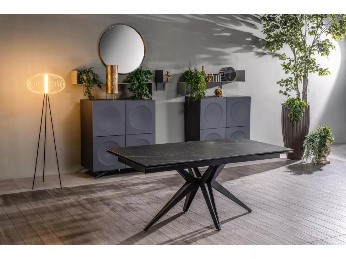 Match 2 Table extensible (160/240 x 90 cm) en Céramique Noire