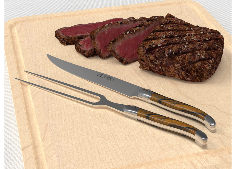 Service à viande Laguiole avec un manche en bois d'ébène royal et mitres en acier inoxydable