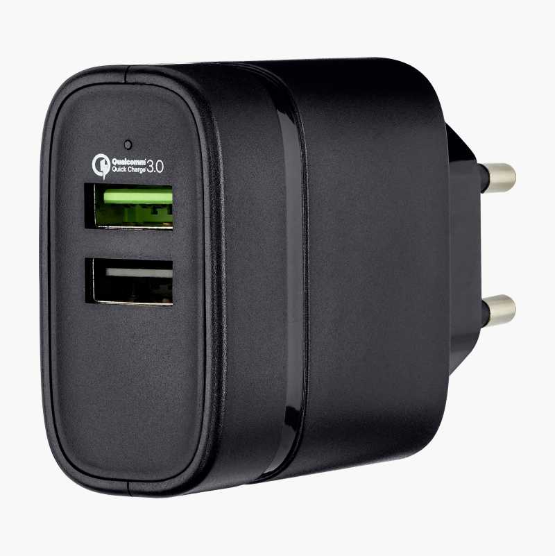 USB-lader med to utganger, type A, QC 3.0