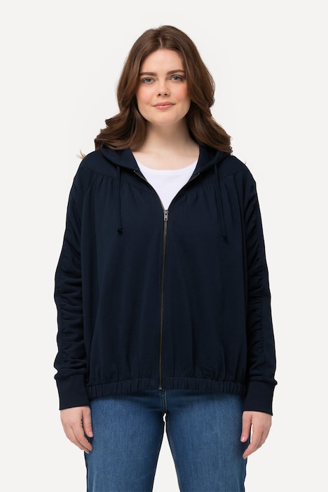 Hoodie-Jacke, gekräuselte Quernaht, Kapuze, Biobaumwolle