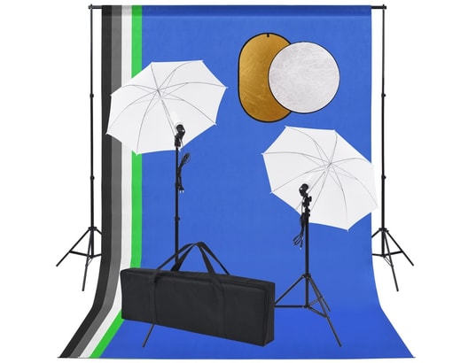 VIDAXL - Flash Kit de studio photo avec lampes toile de fond et réflecteur