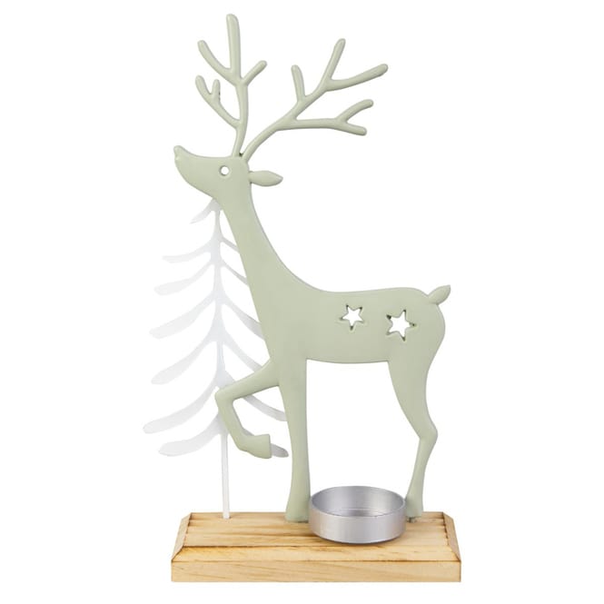 Teelichthalter - Hirsch im Wald - grün/weiß/braun - ca. 14 x 5,5 x 24,5 cm