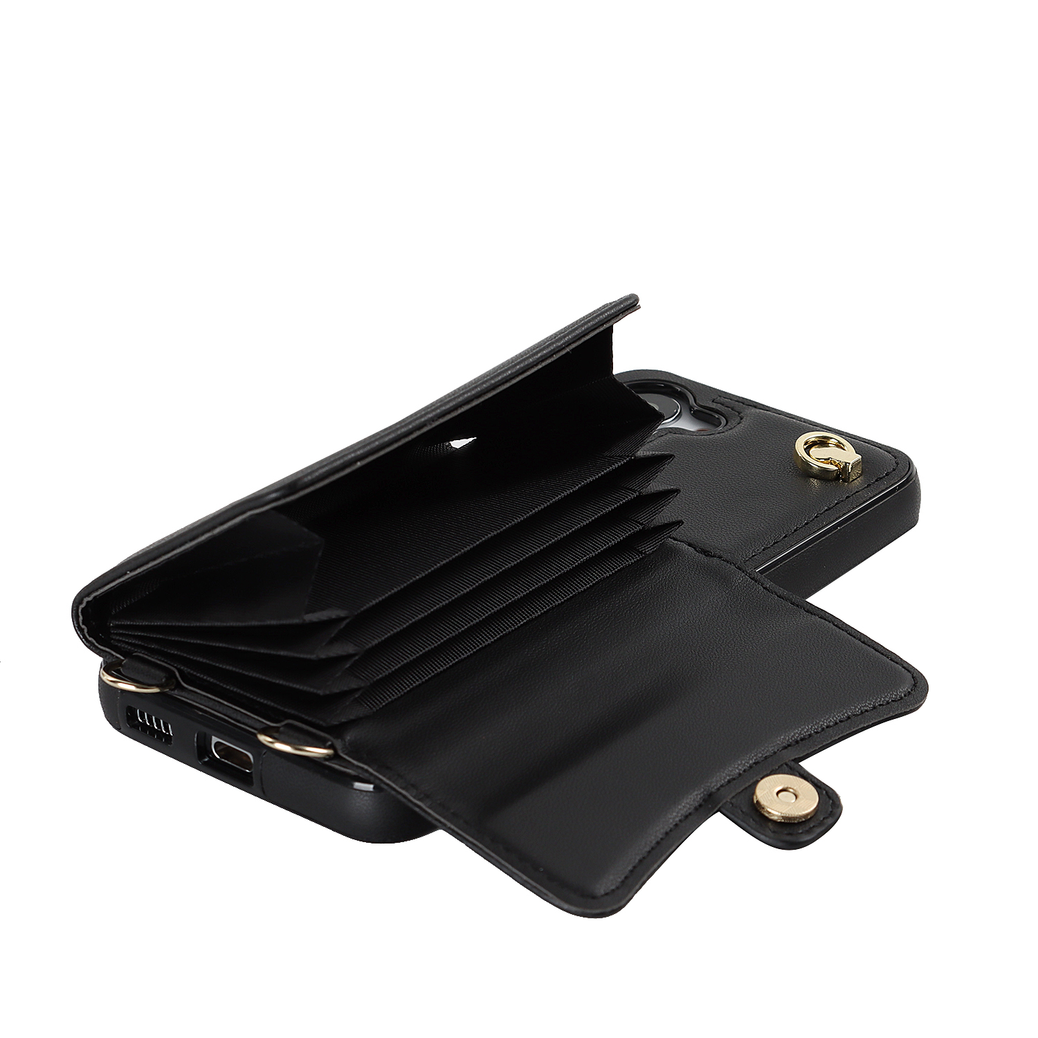 Samsung Galaxy S25 Necklace Leder Schutz Hülle mit Kartenfach   Handykette (140cm) - Schwarz