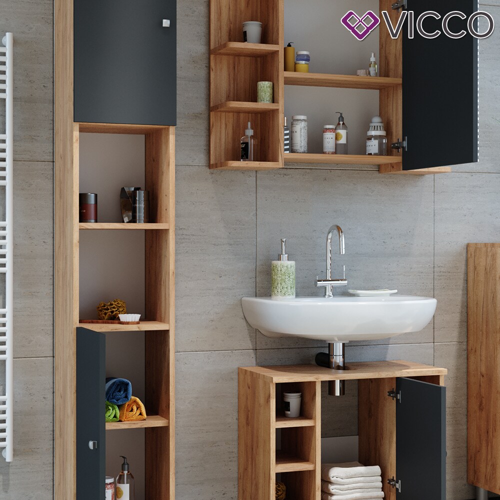 VICCO Badmöbel Set FYNN Eiche Anthrazit Spiegelschrank Unterschrank Hochschrank