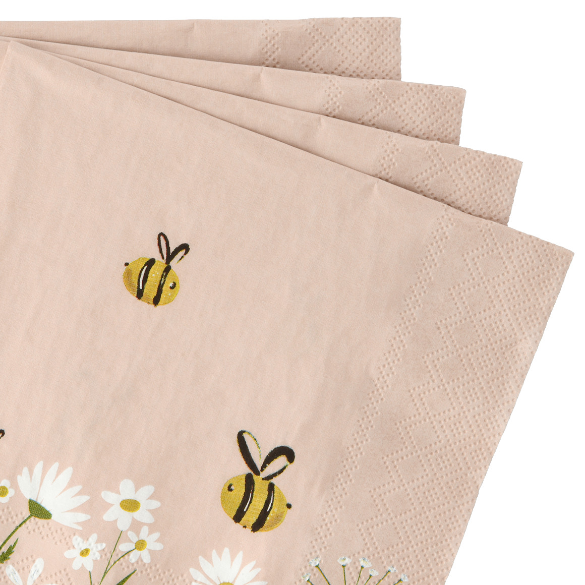 20 Servietten mit Bienen-Dessin beige / weiss / gelb