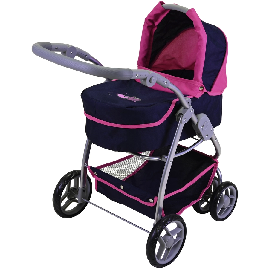 knorr toys® Puppenwagen Coco - flying hearts blue pink blau