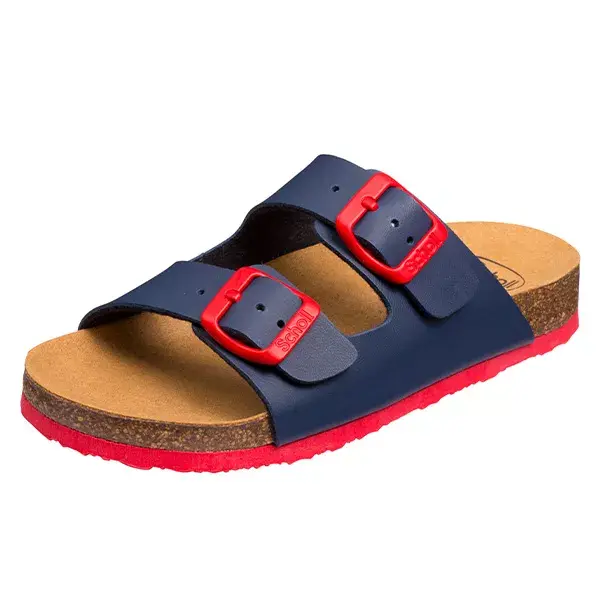 Tamancos Scholl de Verão para Crianças com Air Bag, Azul Marinho e Vermelho, Tamanho 33