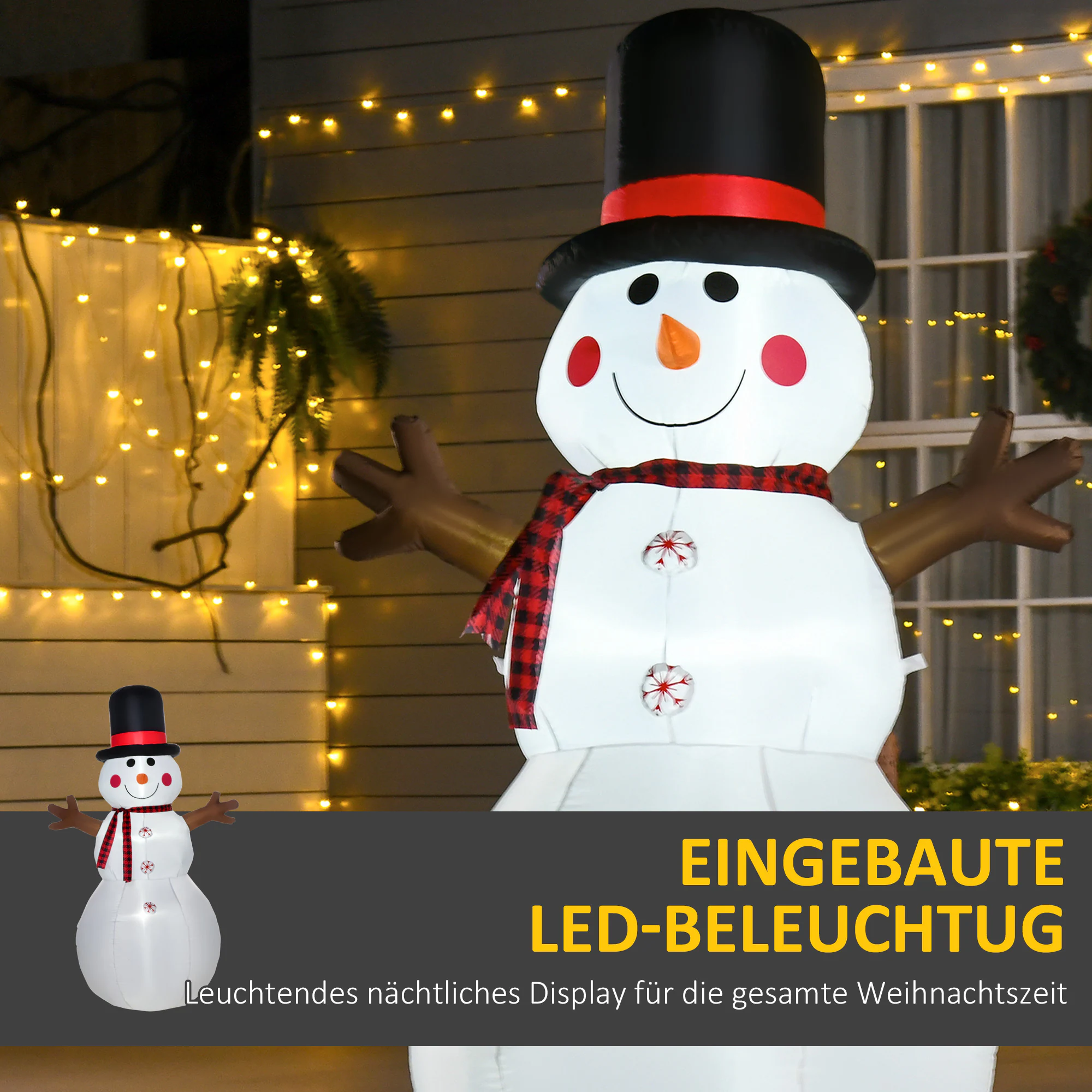 HOMCOM Aufblasbarer Schneemann wetterfest und mit LED-Leuchten bunt 100B x 80T x 182H cm