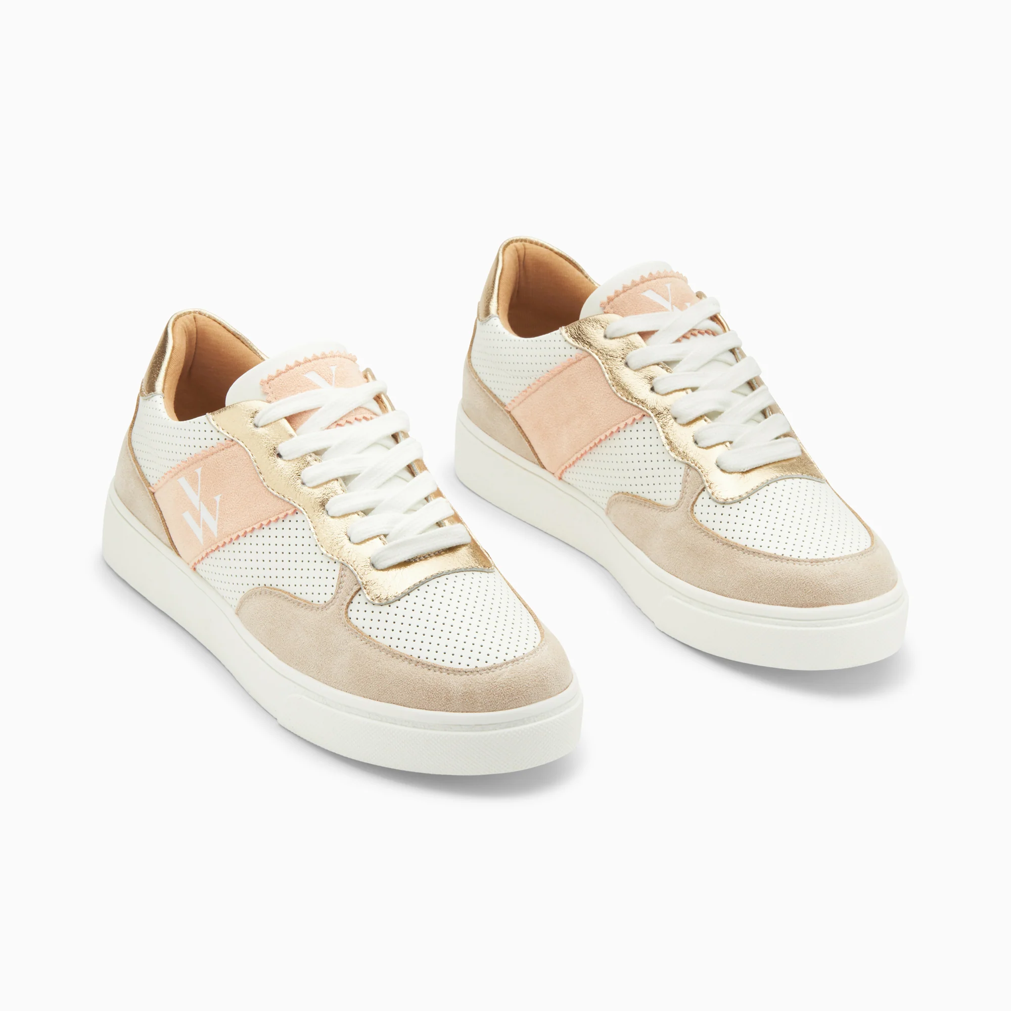 Sneakers-Baskets monogramme Flavie perforées gris et rose à lacets