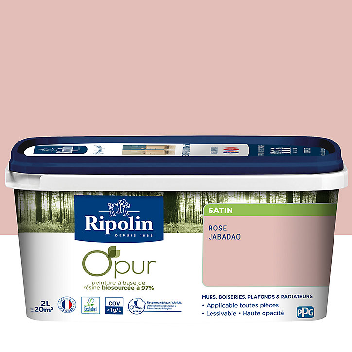 Peinture intérieure Ripolin O'Pur rose jabadao satin 2L