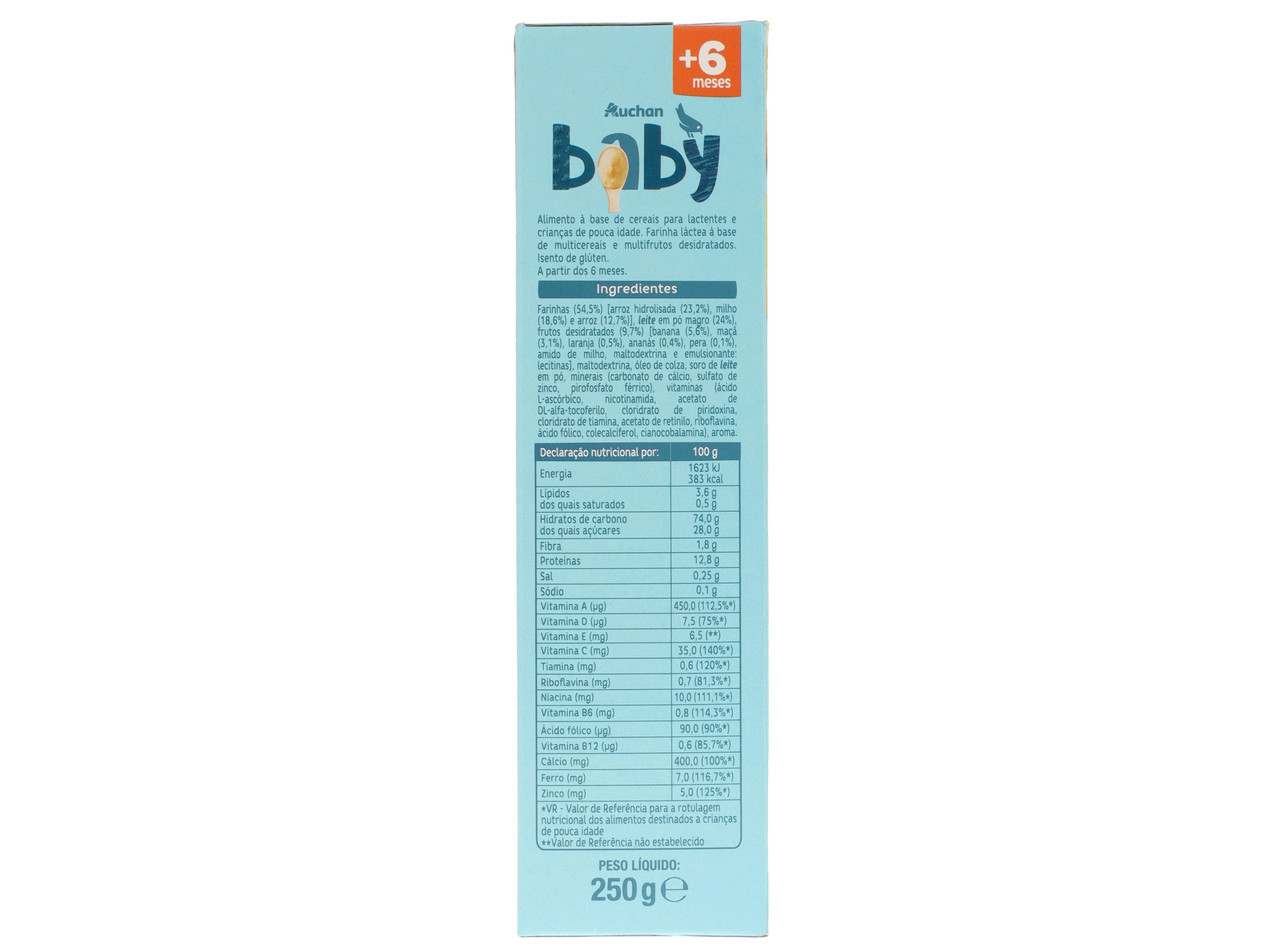 PAPA INFANTIL AUCHAN BABY LÁCTEA MULTIFRUTOS SEM GLÚTEN 250G