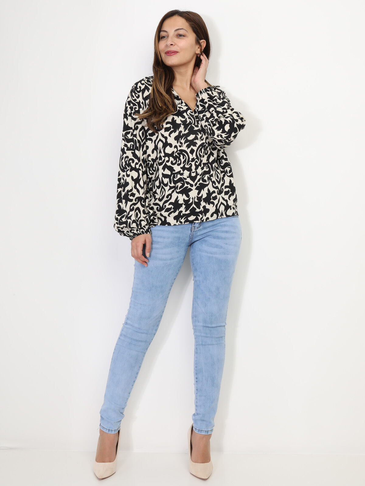 Blouse à imprimé baroque- Noir