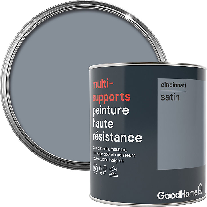 Peinture haute résistance multi-supports GoodHome gris Cincinnati satin 0,75L