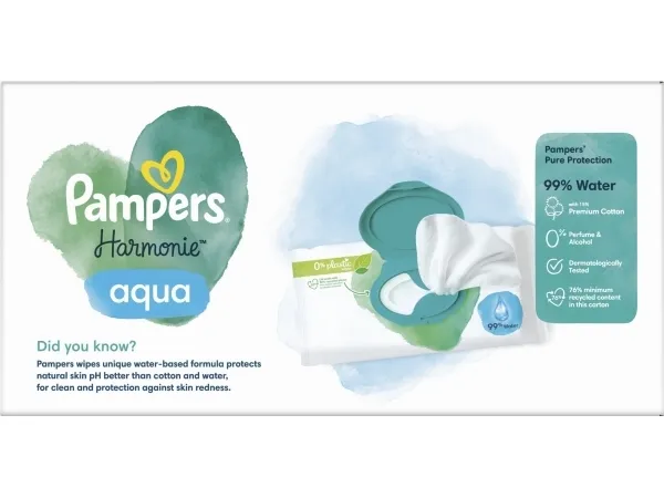 Pampers Harmonie Aqua vådservietter 0% plast 24x48 stk.