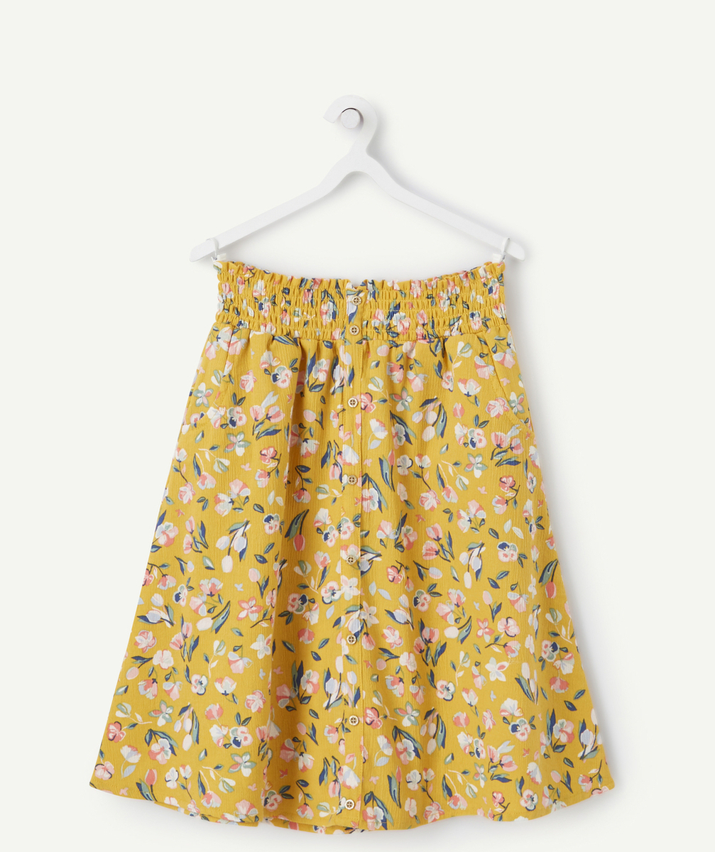 JUPE DROITE FILLE EN COTON JAUNE ET IMPRIMÉE FLEURIE