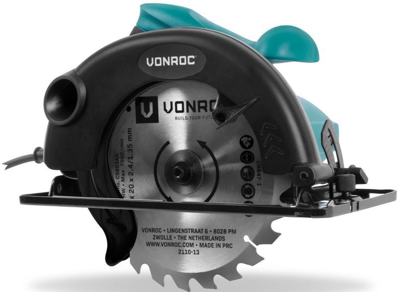 VONROC Cirkelzaag 1200W – 185mm – Incl. parallelgeleider en 24-tands zaagblad voor hout