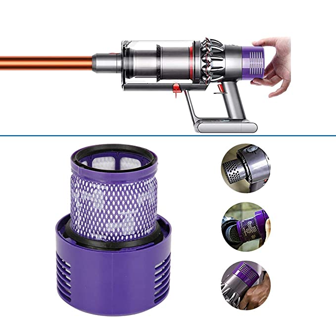 (5-tlg. Set) Ersatz Hepa Filter inkl. Reinigungsbürste für Dyson Staubsauger V10 / SV12 - Violett
