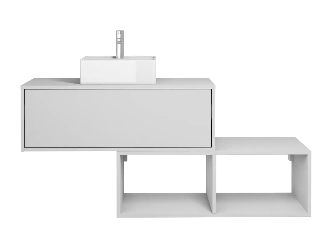 Meuble de salle de bain suspendu blanc avec vasque carrée - 1 tiroir et 2 niches - 94 cm - TEANA II