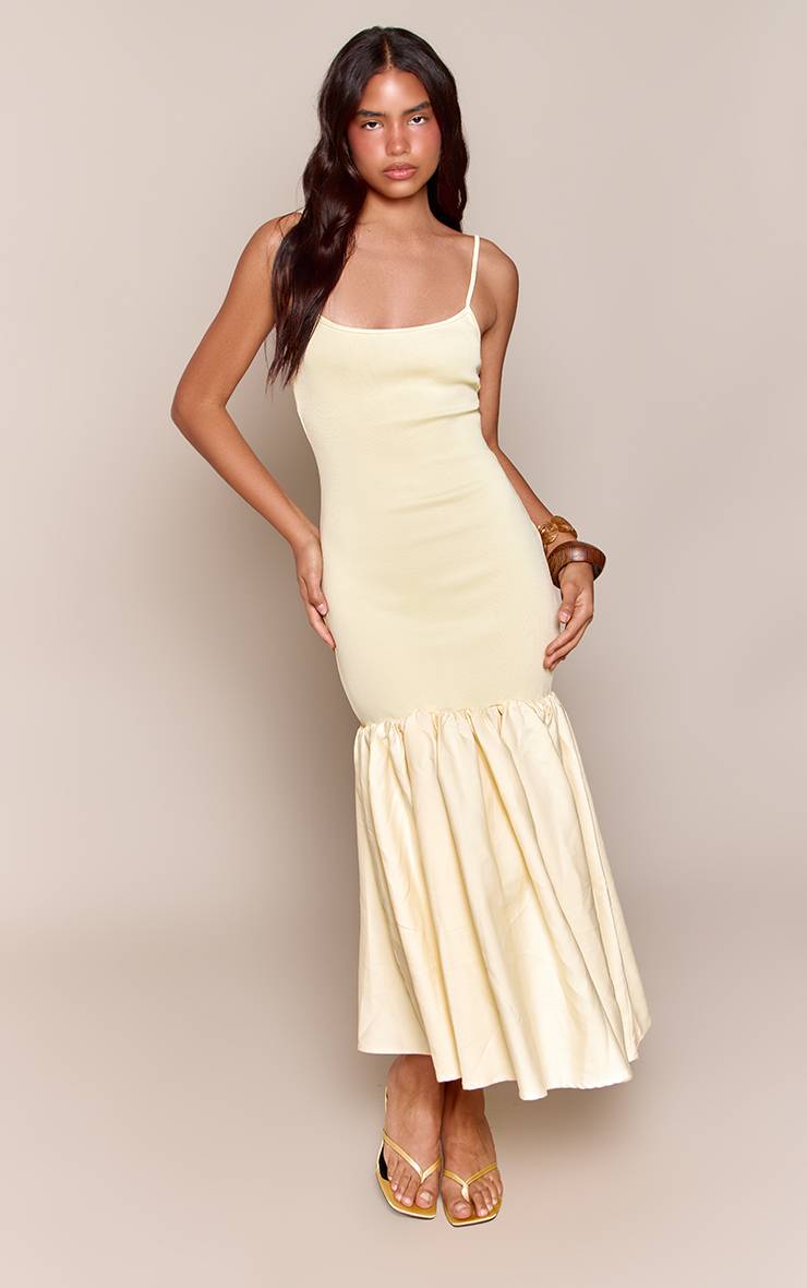 Citron Robe Longue À Bretelles Avec Ourlet Bouffant