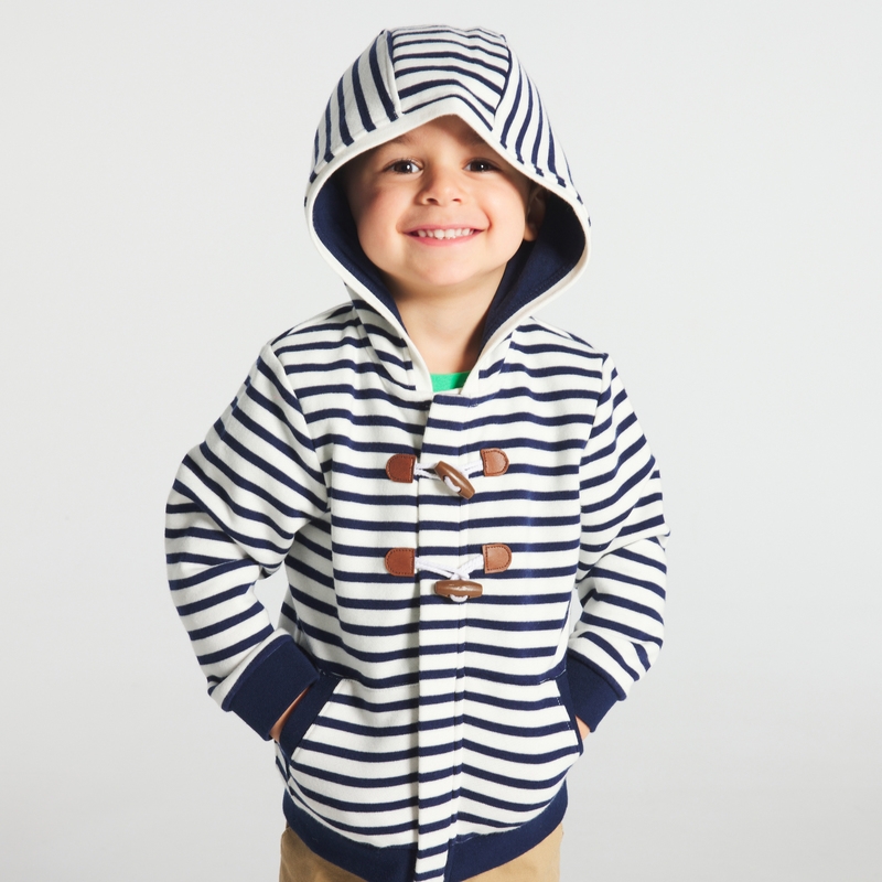 Sweat molleton rayé zippé à capuche bleu bébé garçon